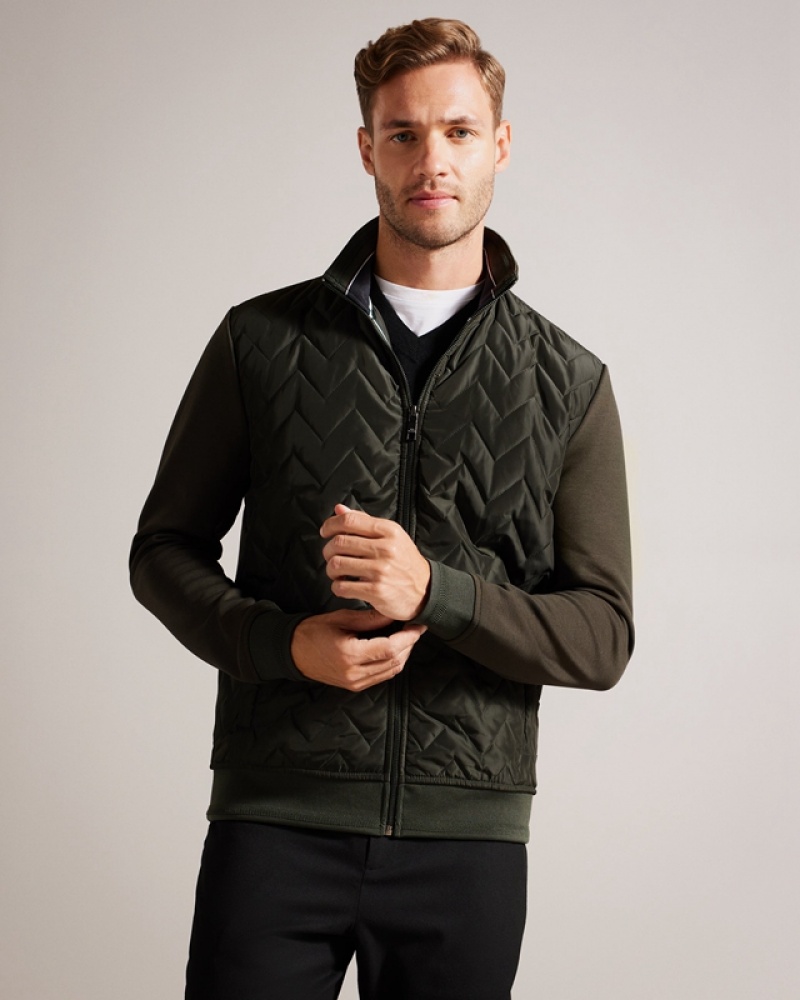 Olive Ted Baker Hamste LS Nylon Full Zip Layering Men\'s Jackets | 405271-SQC