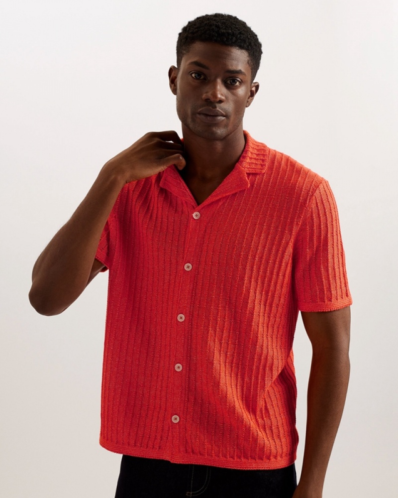 Orange Ted Baker Proof SS Relaxed Fit Knitted Men's Shirts | 723680-VKL