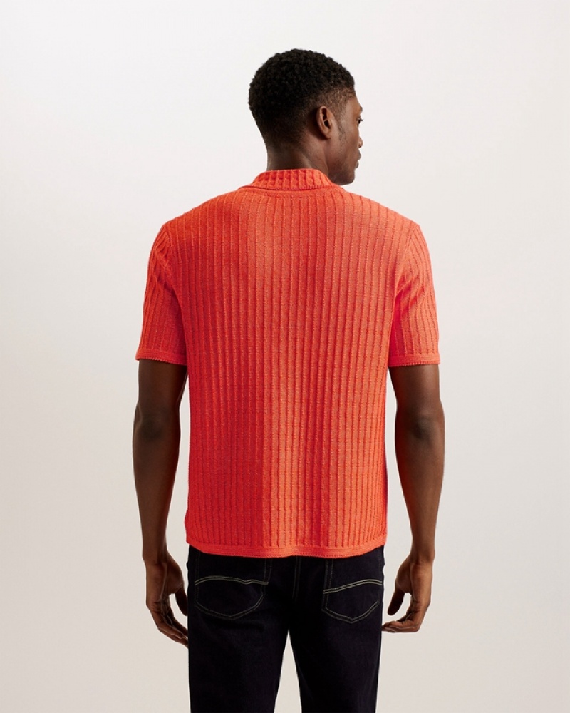 Orange Ted Baker Proof SS Relaxed Fit Knitted Men's Shirts | 723680-VKL