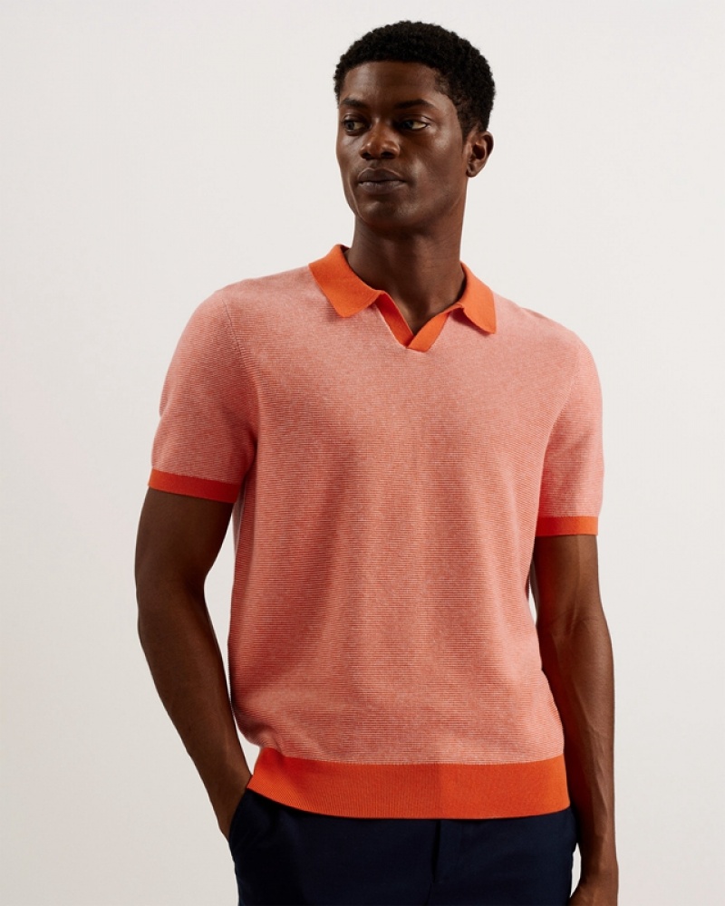 Orange Ted Baker Wulder Regular SS Open Neck Men's Polo Shirt | 025917-DAK