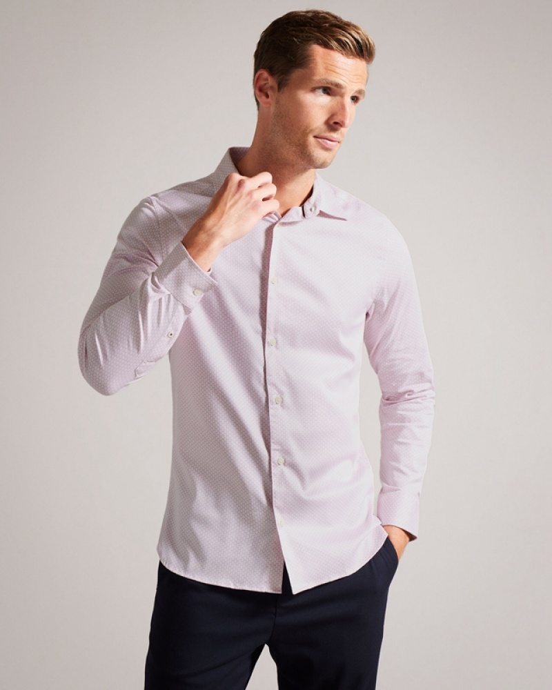 Pink Ted Baker Faenza LS Geo Men\'s Shirts | 409851-WTZ