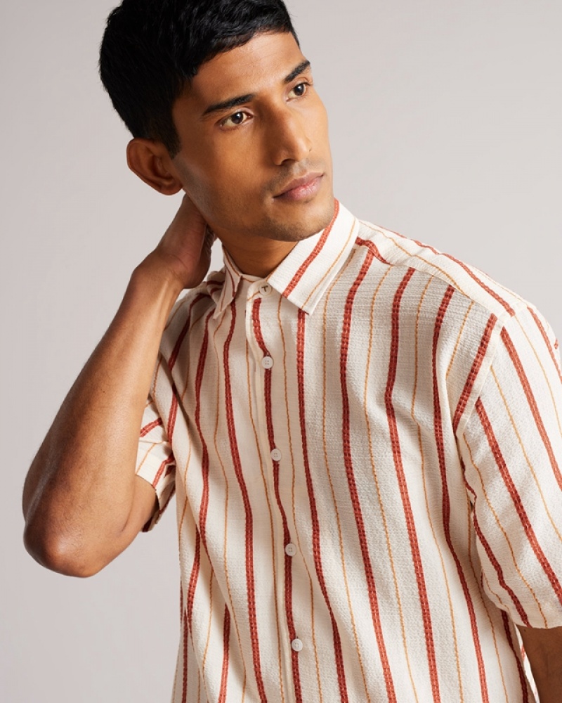 Pink Ted Baker Hillma SS Seersucker Stripe Men's Shirts | 068419-TNF