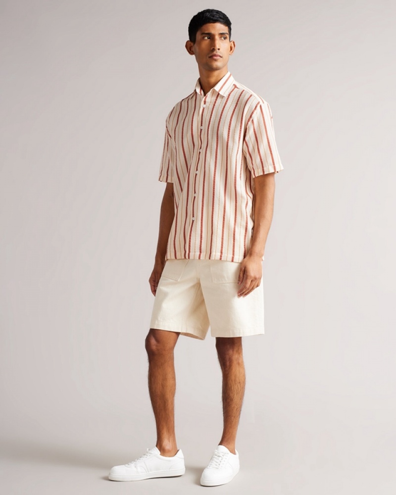 Pink Ted Baker Hillma SS Seersucker Stripe Men's Shirts | 068419-TNF