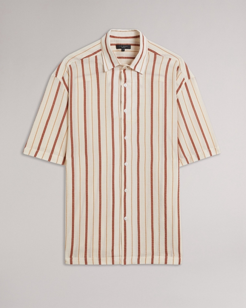 Pink Ted Baker Hillma SS Seersucker Stripe Men's Shirts | 068419-TNF