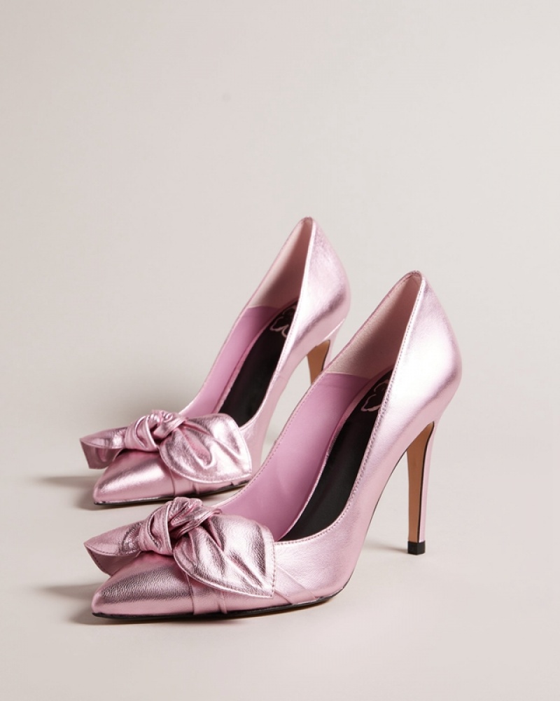 Pink Ted Baker Ryal 100mm Metallic Bow Women's Heels | 764035-VHM