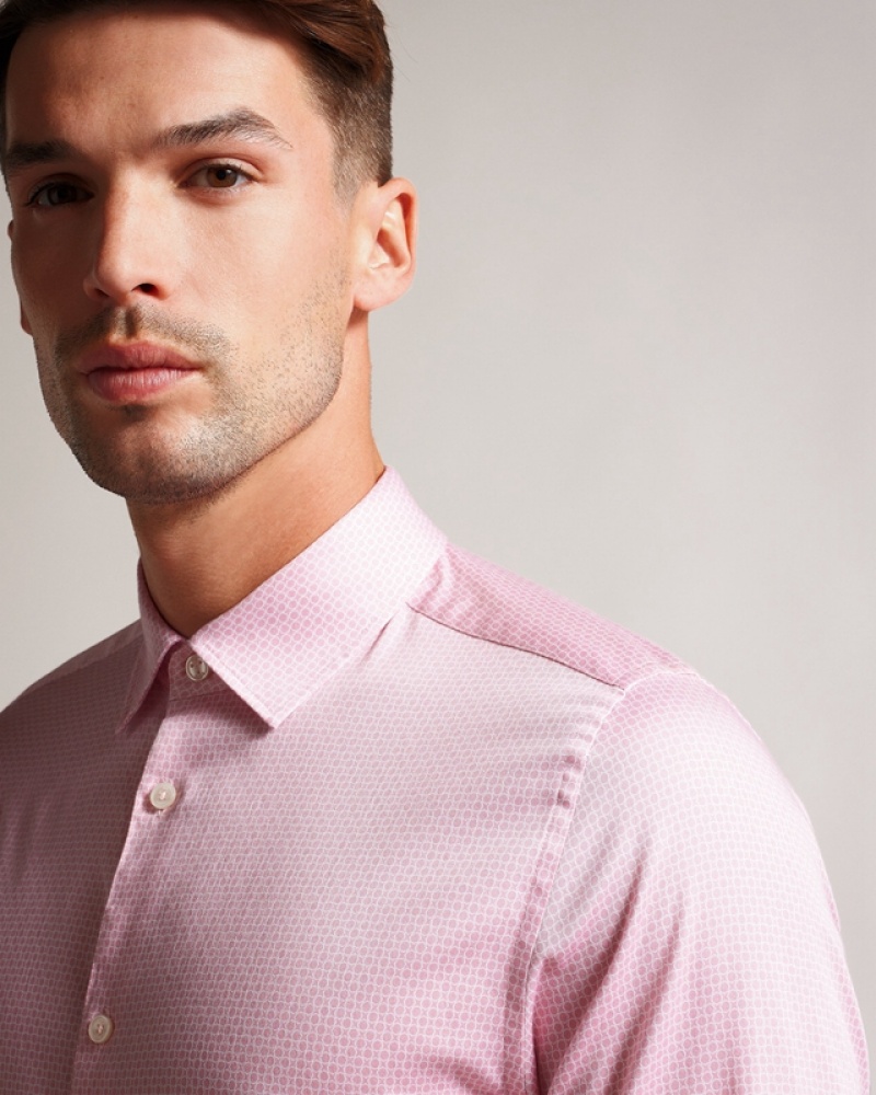 Pink Ted Baker Willet Long Sleeve Mini Geo Men's Shirts | 970263-IOF