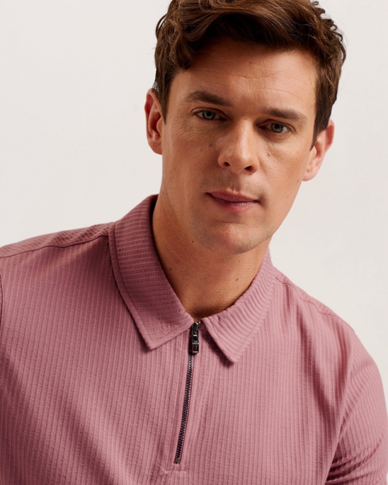 Pink Ted Baker Zarkes SS Regular Zip Men's Polo Shirt | 865427-XIC