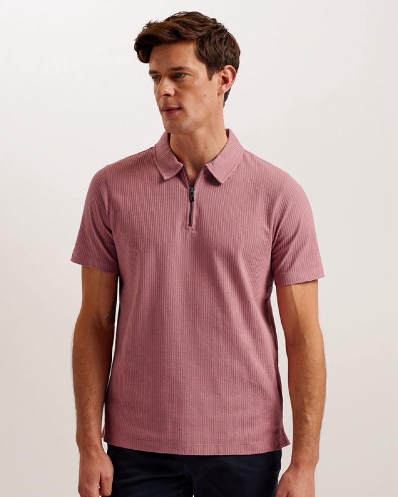 Pink Ted Baker Zarkes SS Regular Zip Men's Polo Shirt | 865427-XIC