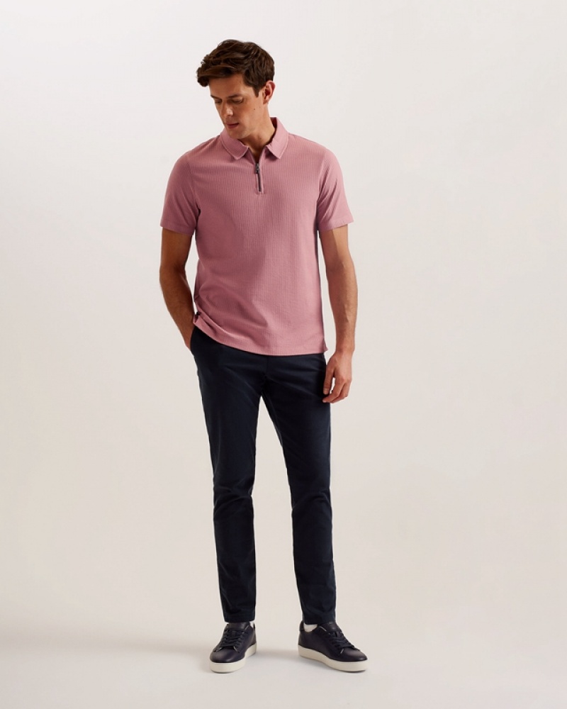 Pink Ted Baker Zarkes SS Regular Zip Men\'s Polo Shirt | 865427-XIC