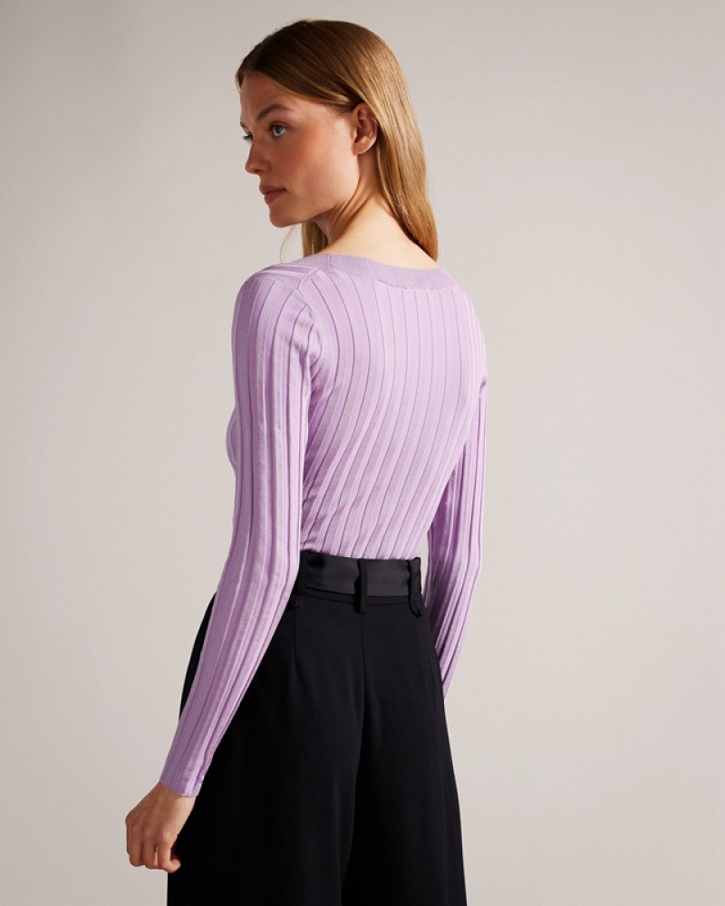 Purple Ted Baker Jolia Rib Engineered Knit Women's Tops | 026847-GAU