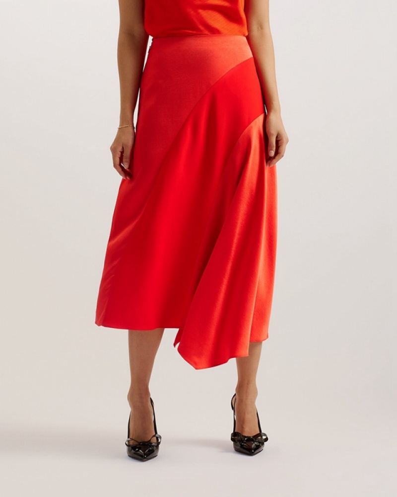 Red Ted Baker Bolsena Asymmetric Mini Women's Skirts | 240375-VNI