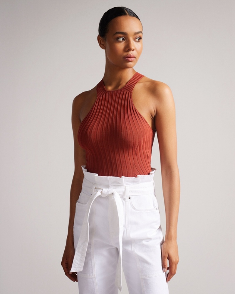 Red Ted Baker Feoniix Knitted Halterneck Women's Tops | 068347-WVY