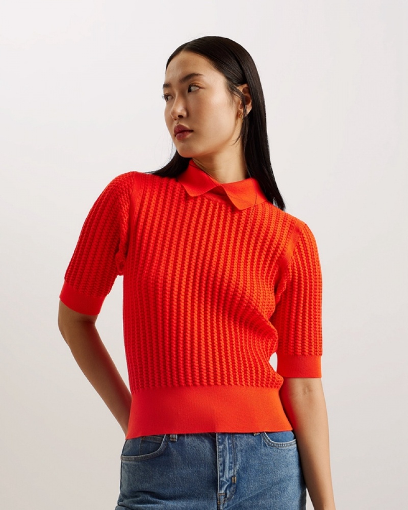 Red Ted Baker Morliee Puff Sleeve Fitted Women's Sweaters | 026473-LPJ