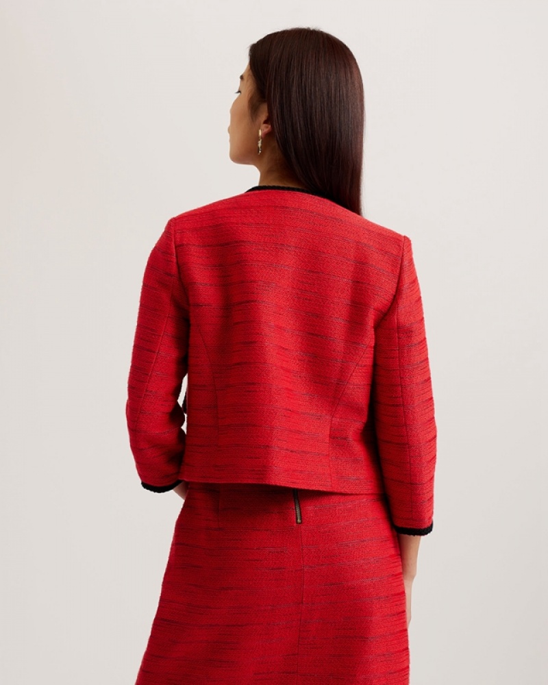 Red Ted Baker Olivan Open Front Boucle Women's Jackets | 083429-KMZ