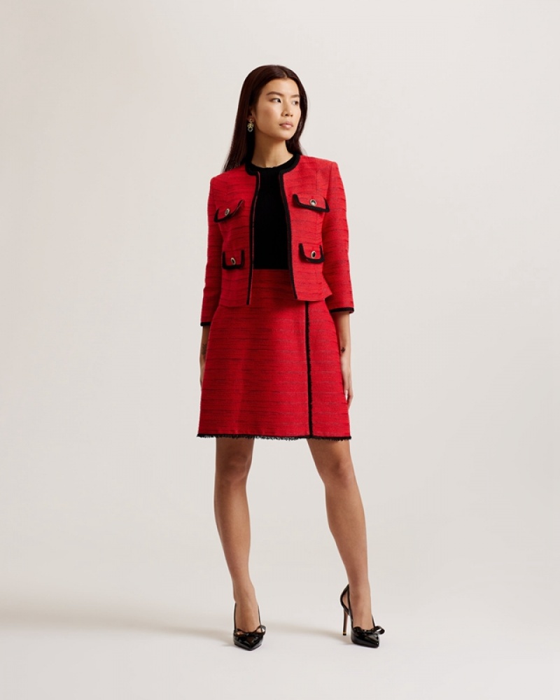 Red Ted Baker Olivan Open Front Boucle Women\'s Jackets | 083429-KMZ