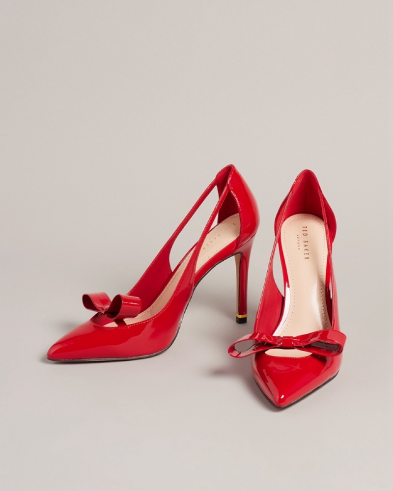 Red Ted Baker Orliney Patent Bow 100mm Cut Out Detail Women's Heels | 259168-RYQ