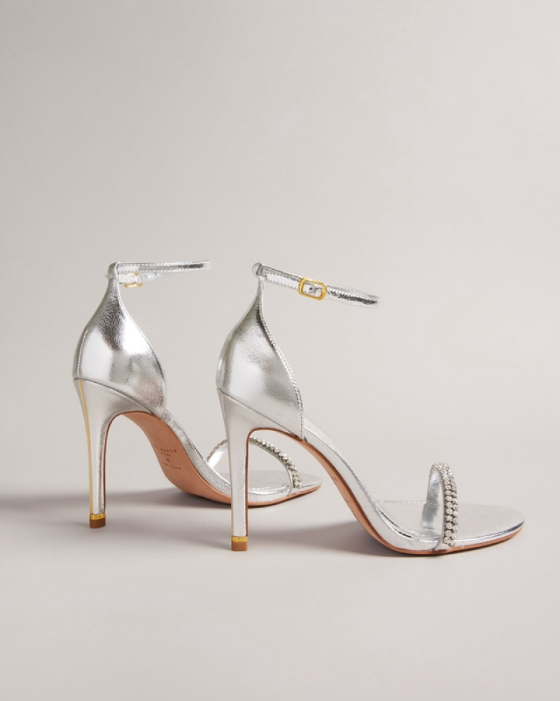 Silver Ted Baker Helenni Crystal Strap Women's Heels | 913587-KUZ