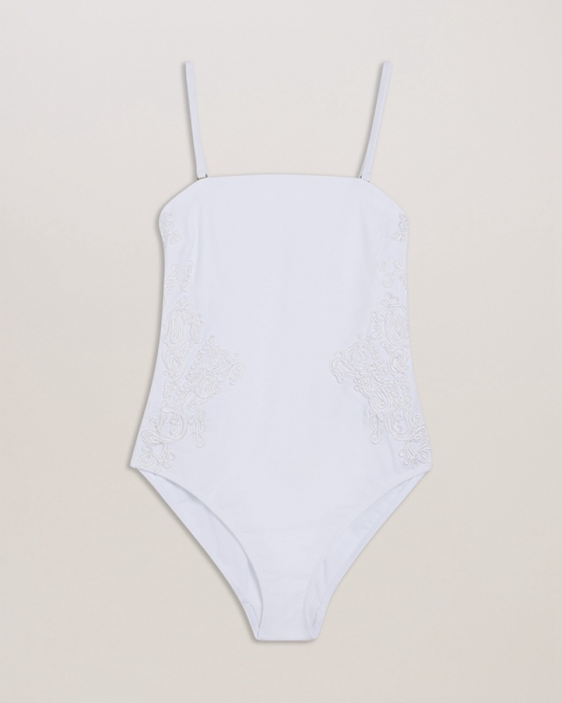 White Ted Baker Adyann Embroidered Women's Swimsuits | 671045-VMY