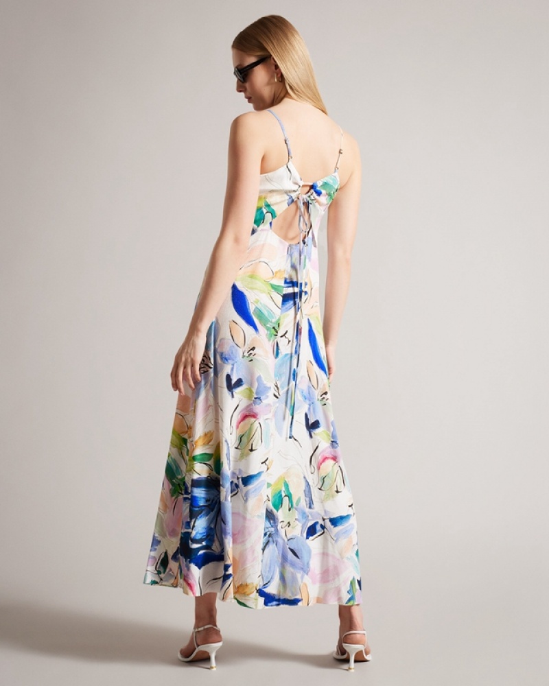 White Ted Baker Ashhliy Strappy V Neck Maxi Women's Dress | 562871-XIQ