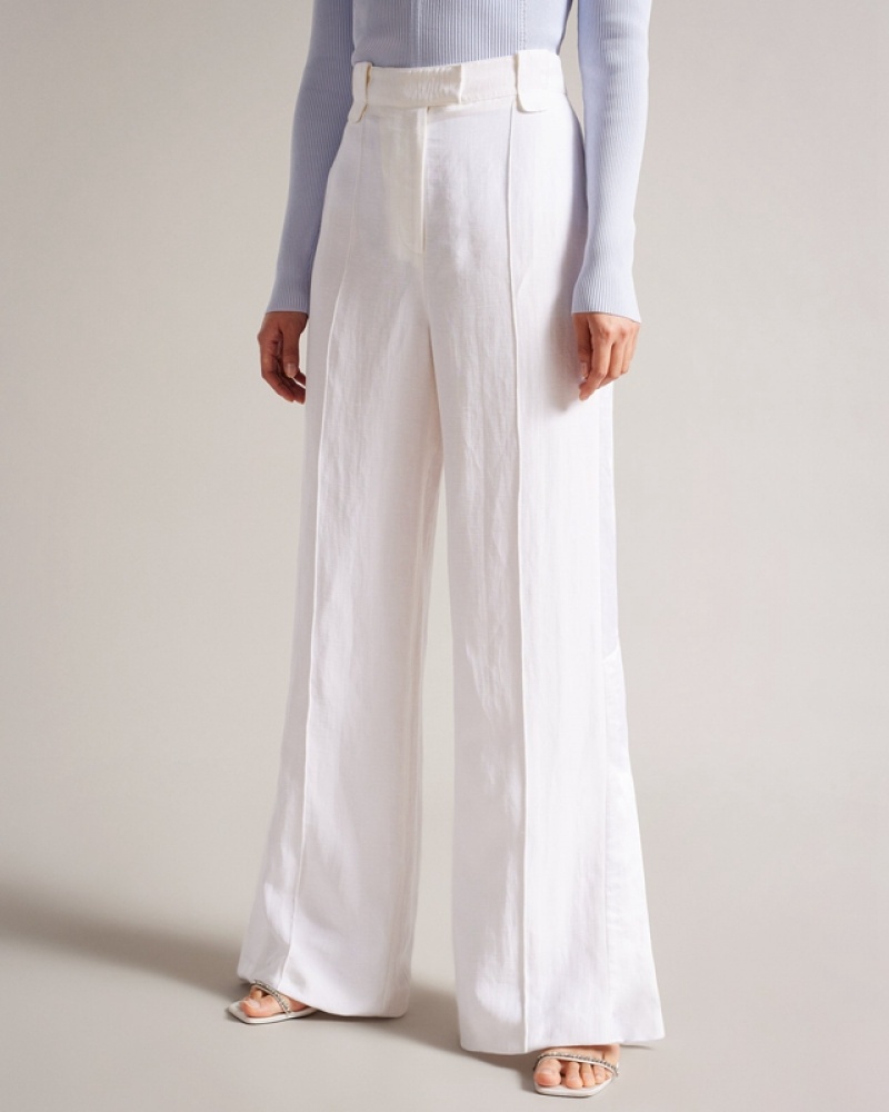 White Ted Baker Astaat Wide Leg Tuxedo with Side Split Women's Pants | 543679-VKJ