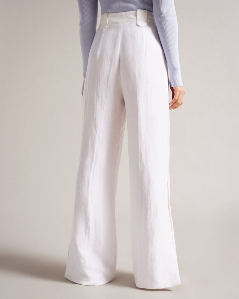 White Ted Baker Astaat Wide Leg Tuxedo with Side Split Women's Pants | 543679-VKJ