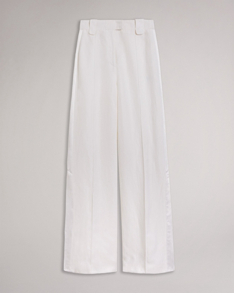 White Ted Baker Astaat Wide Leg Tuxedo with Side Split Women's Pants | 543679-VKJ