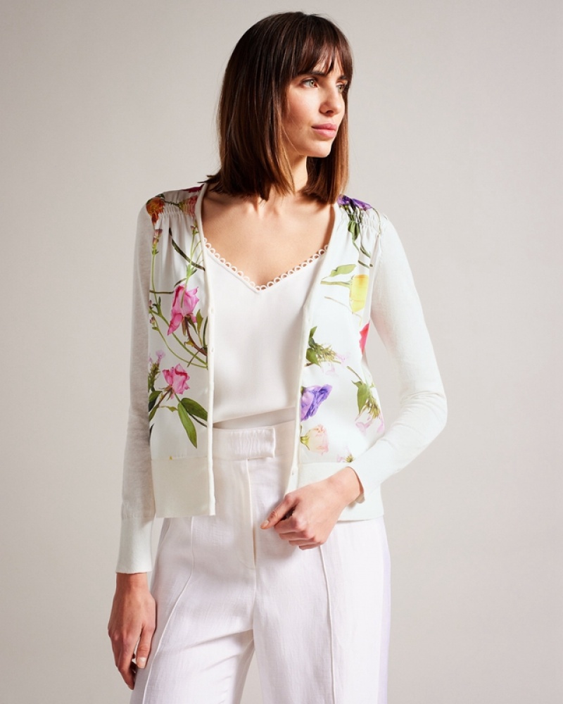 White Ted Baker Chantri Woven Front Printed Women's Sweaters | 190452-LBK