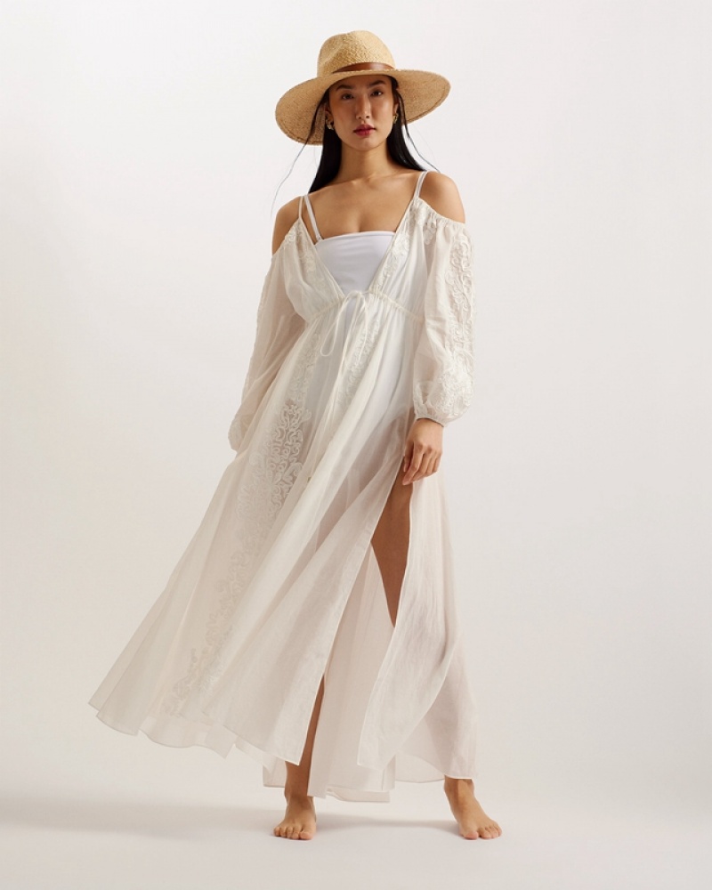 White Ted Baker Daeseey Embroidered Maxi Cover Up Women\'s Beachwear | 631750-XAV