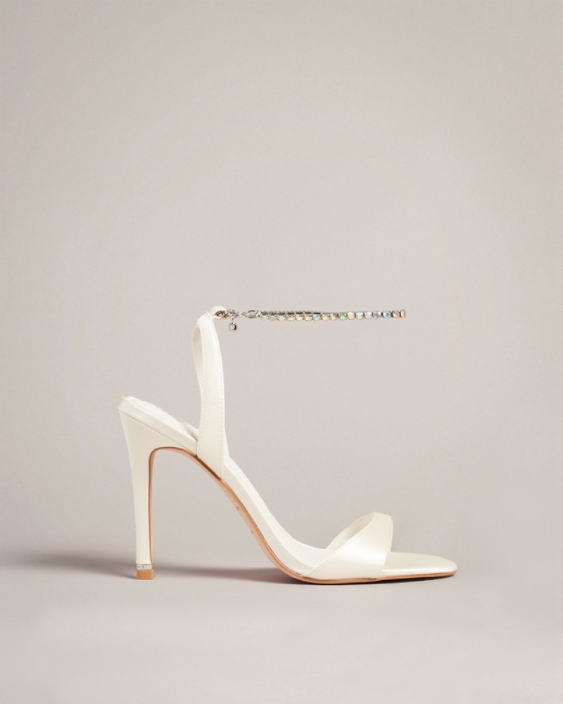 White Ted Baker Hedree Jewellery Strap Satin Women\'s Heels | 635298-IBQ