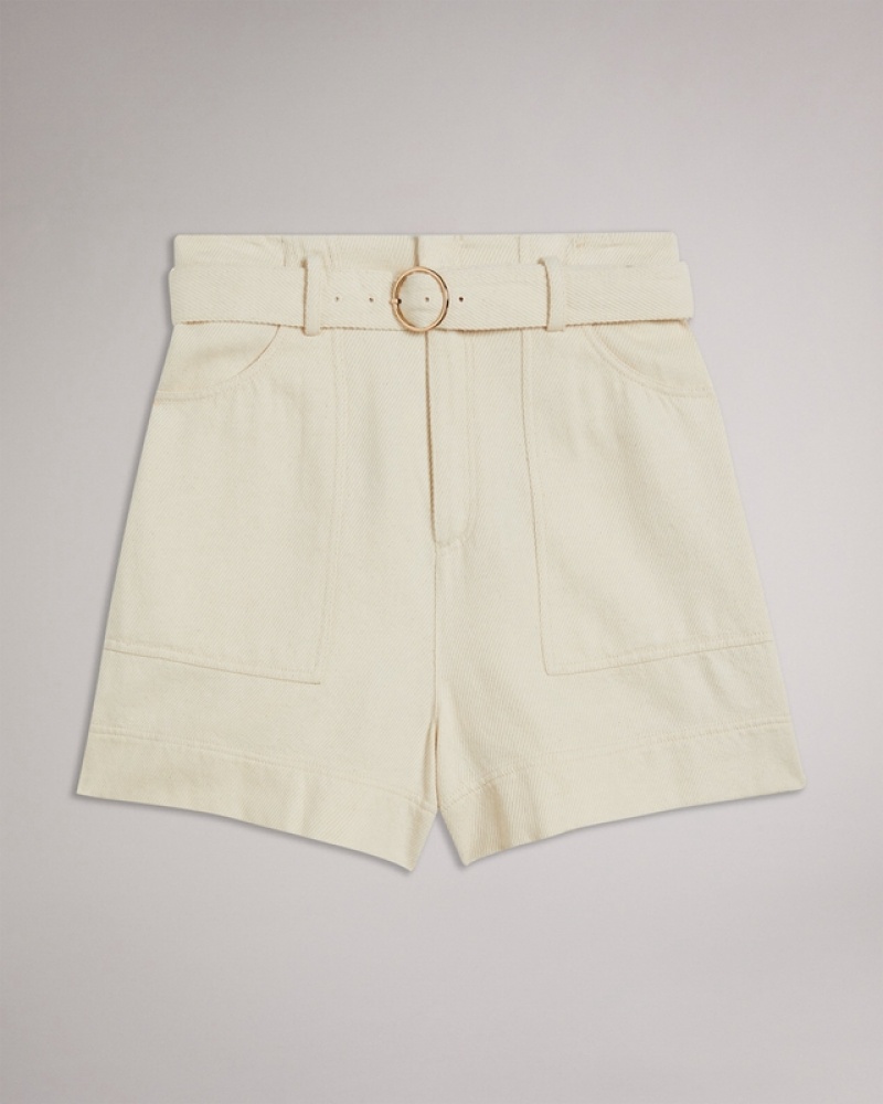 White Ted Baker Indigow High Waisted Belteds Women's Shorts | 804956-DHP