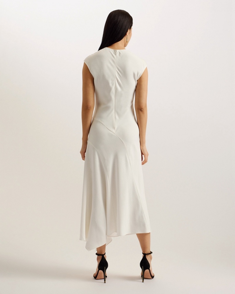 White Ted Baker Isparta Asymmetric Midi With Curved Seams Women's Dress | 215978-HTR