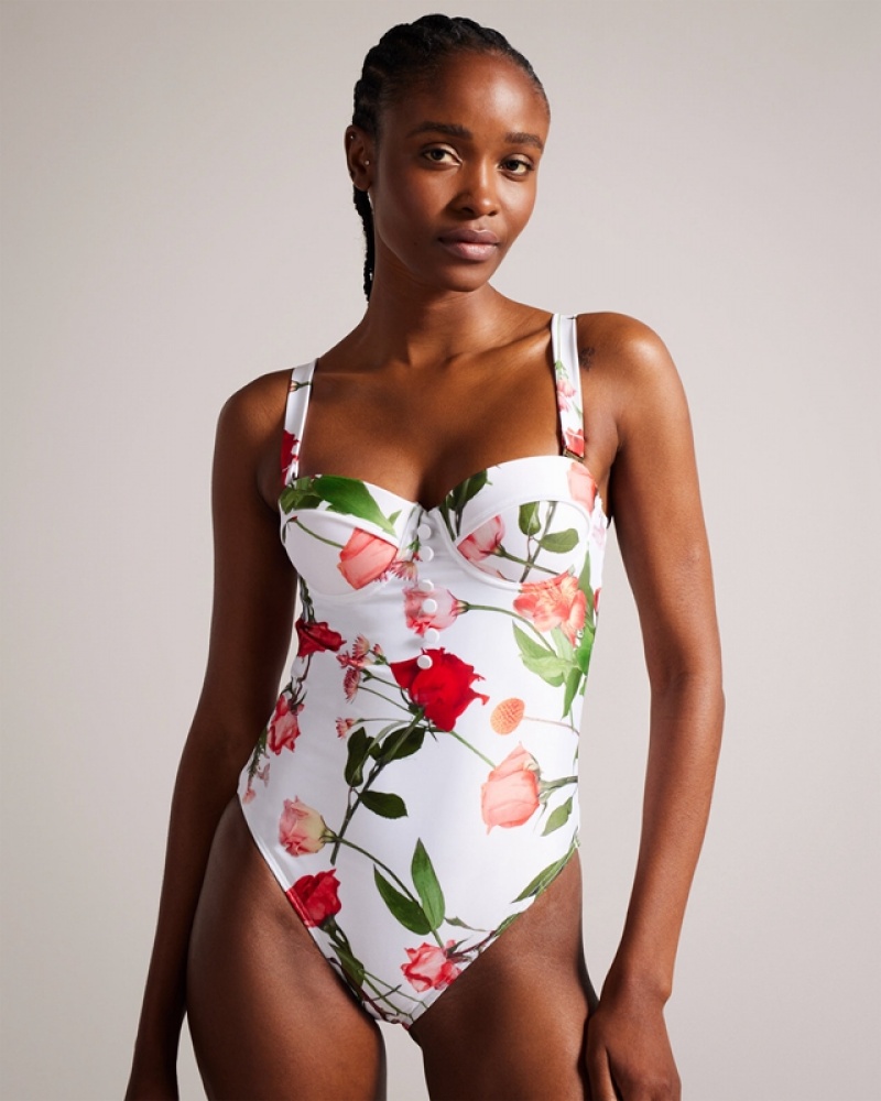 White Ted Baker Laranaa Cupped Women's Swimsuits | 432850-SMJ