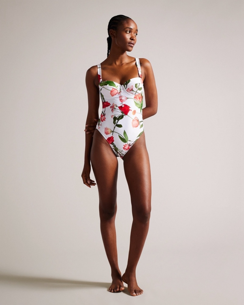 White Ted Baker Laranaa Cupped Women\'s Swimsuits | 432850-SMJ