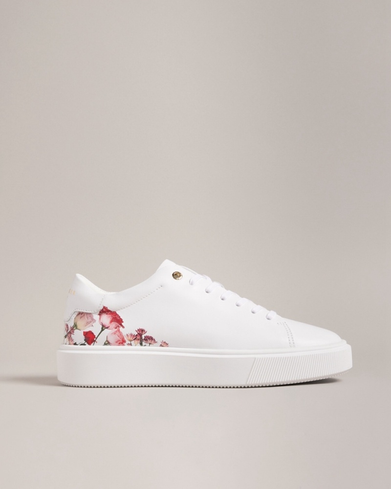 White Ted Baker Lorny Floral Printed Platform Women\'s Sneakers | 280674-YUJ