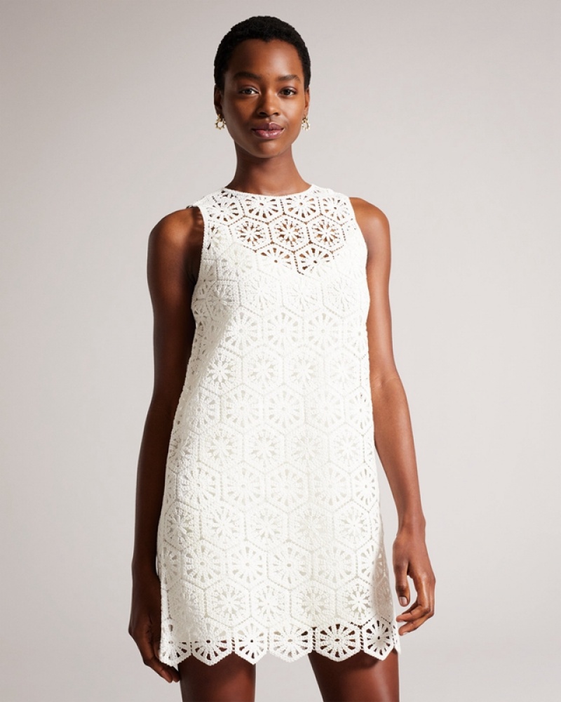 White Ted Baker Nellla Crochet A Line Shift Women's Dress | 570186-IFS