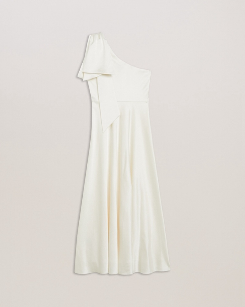 White Ted Baker Rikuto Draped One Shoulder Midi Women's Dress | 065394-QVI