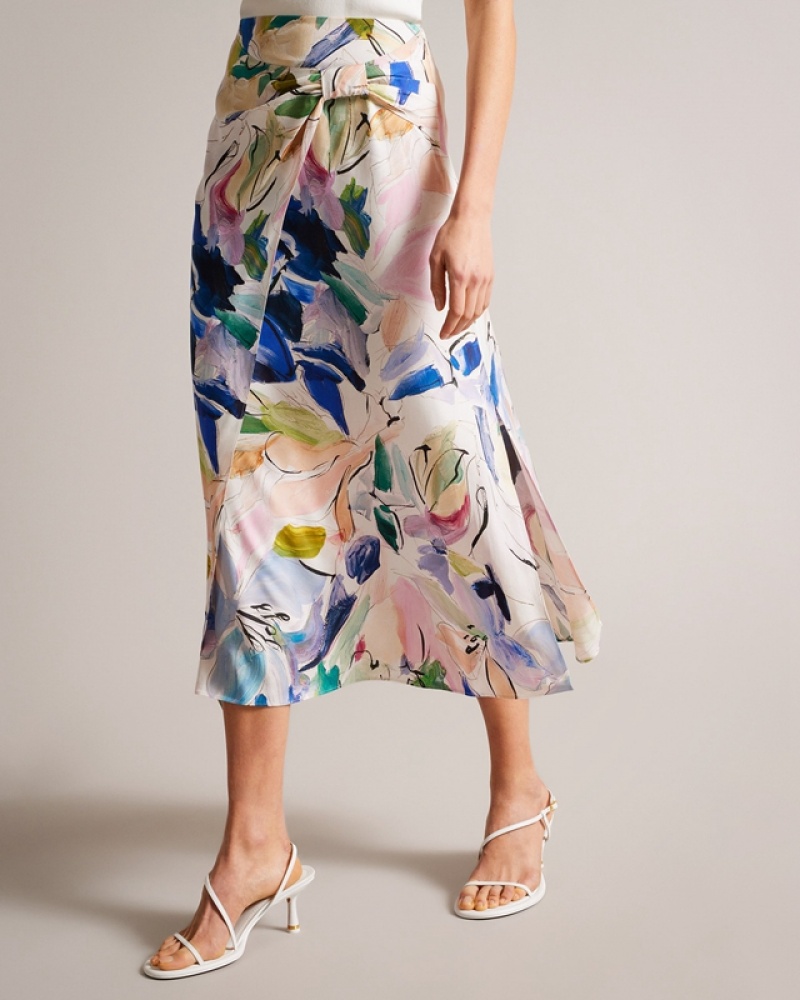 White Ted Baker Salleey Asymmetric Twist Slip Women's Skirts | 135209-SIE