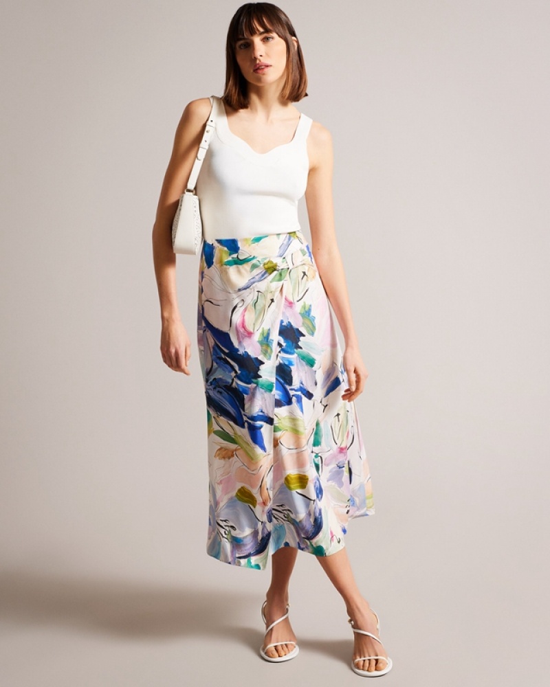 White Ted Baker Salleey Asymmetric Twist Slip Women\'s Skirts | 135209-SIE