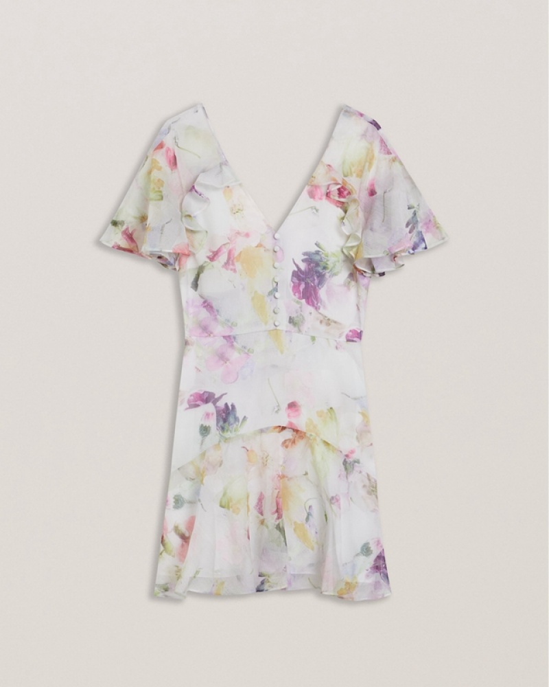 White Ted Baker Sangro Angel Sleeve Fit And Flare Mini Women's Dress | 107546-RTD