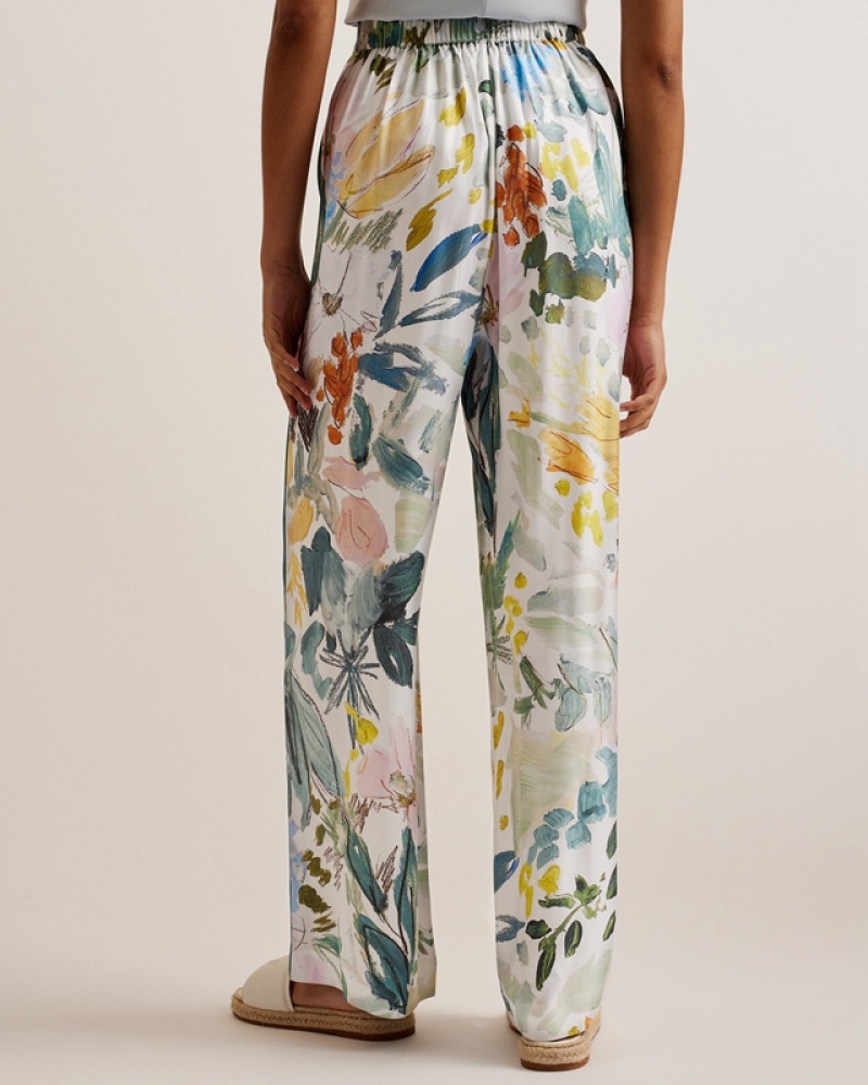 White Ted Baker Sarca Printed Wide Leg Women's Pants | 491875-QRY