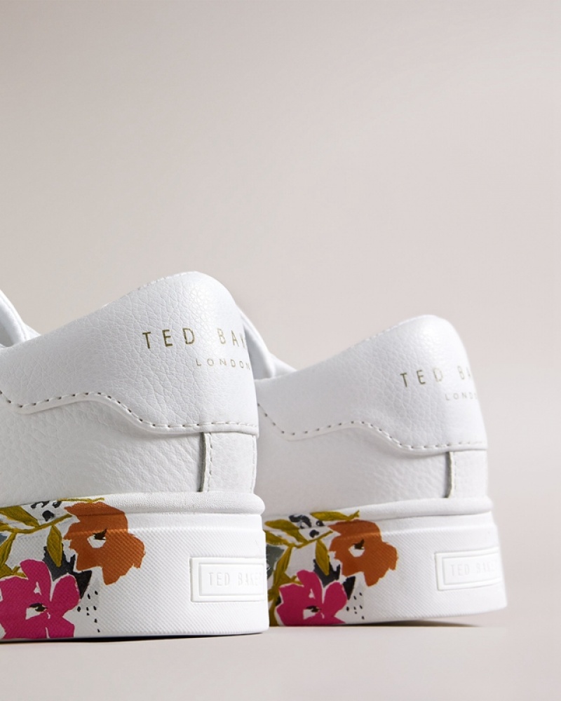 White Ted Baker Sheliie Floral Sole Leather Cupsole Women's Sneakers | 269153-PTU