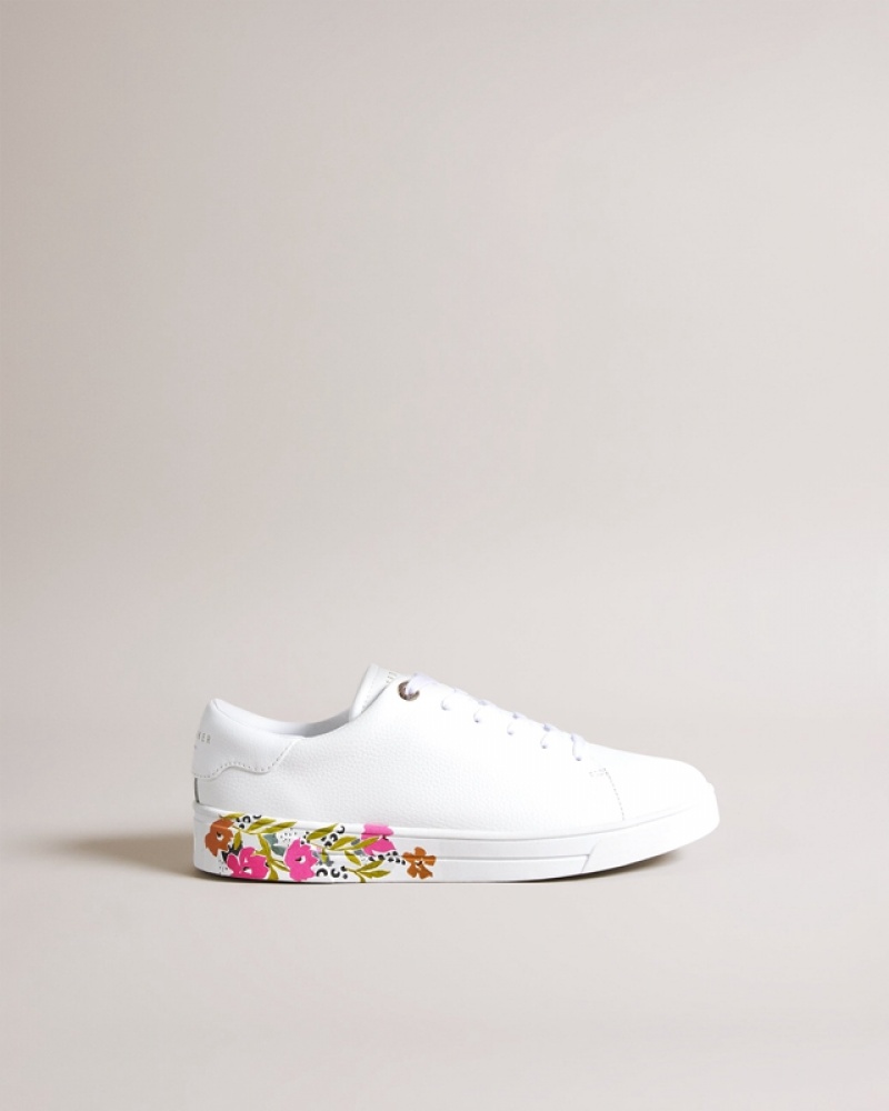 White Ted Baker Sheliie Floral Sole Leather Cupsole Women\'s Sneakers | 269153-PTU