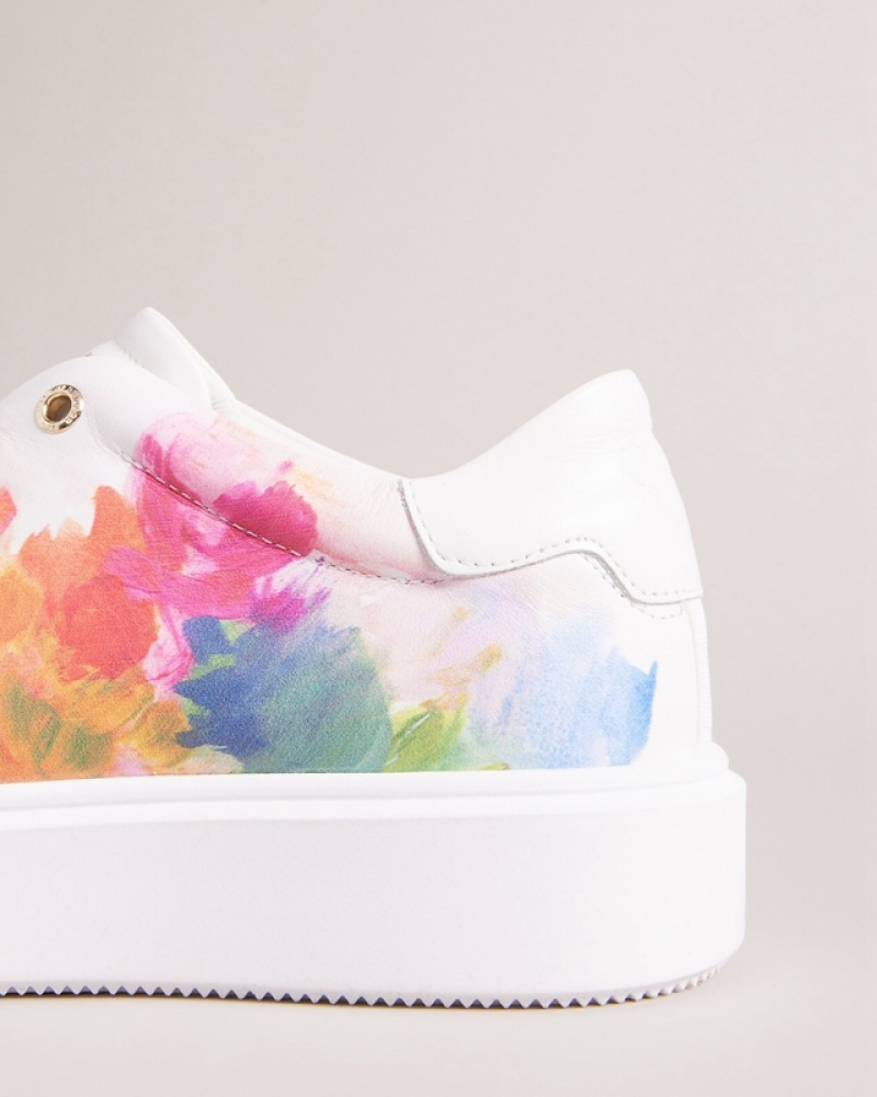 White Ted Baker Tennia Art Print Platform Women's Sneakers | 492735-MWZ