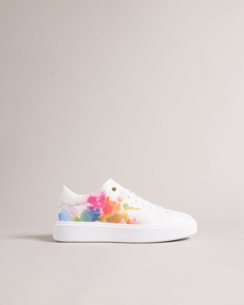 White Ted Baker Tennia Art Print Platform Women\'s Sneakers | 492735-MWZ