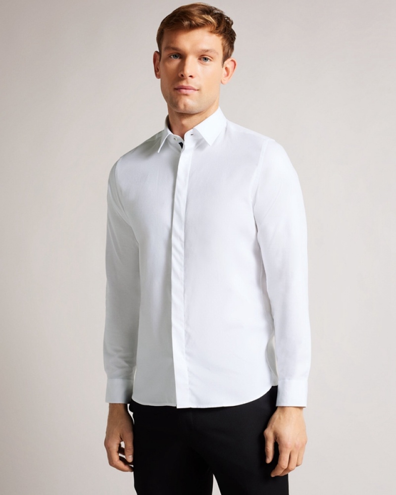 White Ted Baker Witone LS Woven HerrinGBone Men\'s Shirts | 527693-ZKE