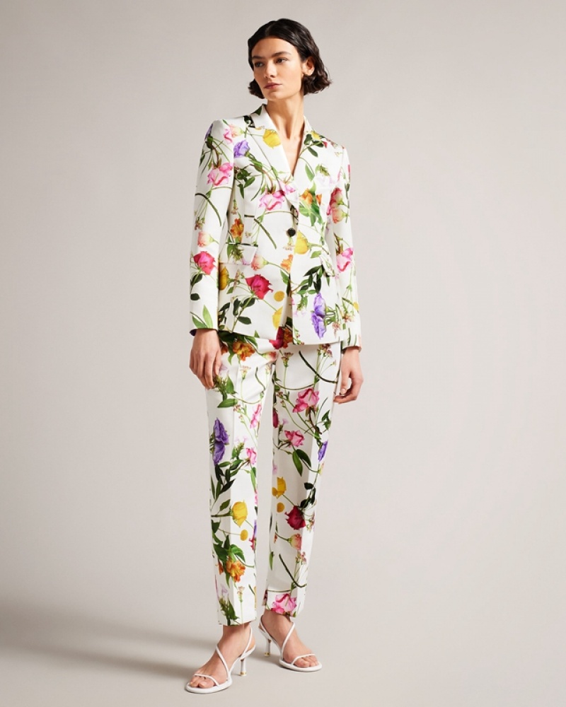 White Ted Baker Ziaah Printed Single Breasted Slim Women's Jackets | 394628-CJI