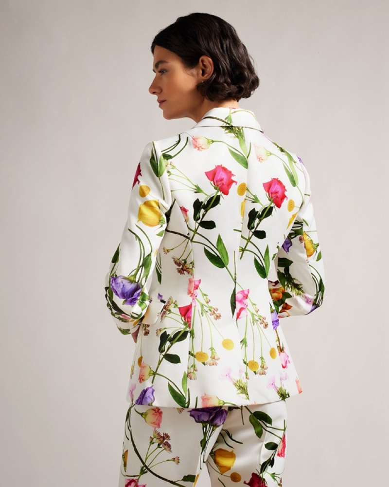 White Ted Baker Ziaah Printed Single Breasted Slim Women's Jackets | 394628-CJI