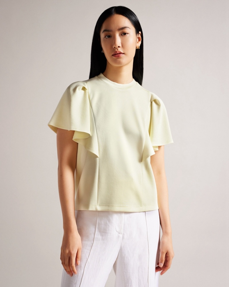 Yellow Ted Baker Nikilaa Boxy with Angel Sleeves Women's T Shirts | 127046-CJH